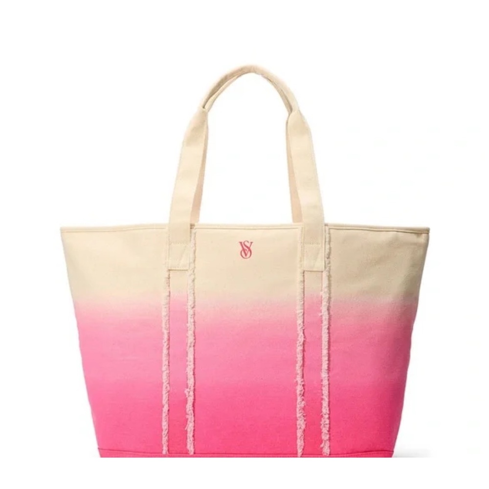 Victoria's Secret Pink and Cream Beach Tote Bag zippered
